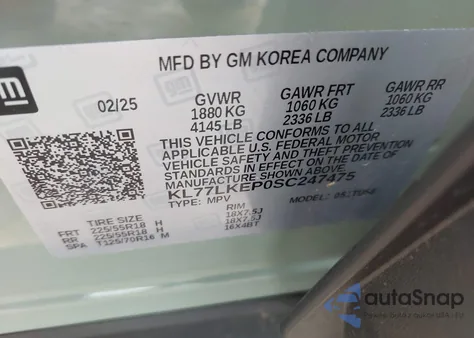 2025 Chevrolet Trax Fwd Activ z USA, uszkodzony, nr VIN KL77LKEP0SC247475